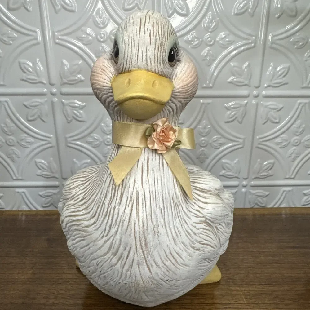 Vtg Dona Ceramic Painted Duck Duckling Mold Pink Farmhouse Country Core Large